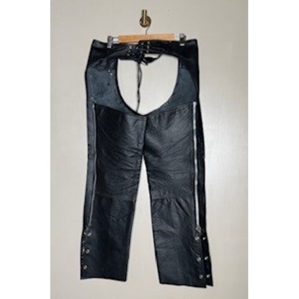 Hot‎ Leathers Black Leather Chaps Biker Moto Lace Up M